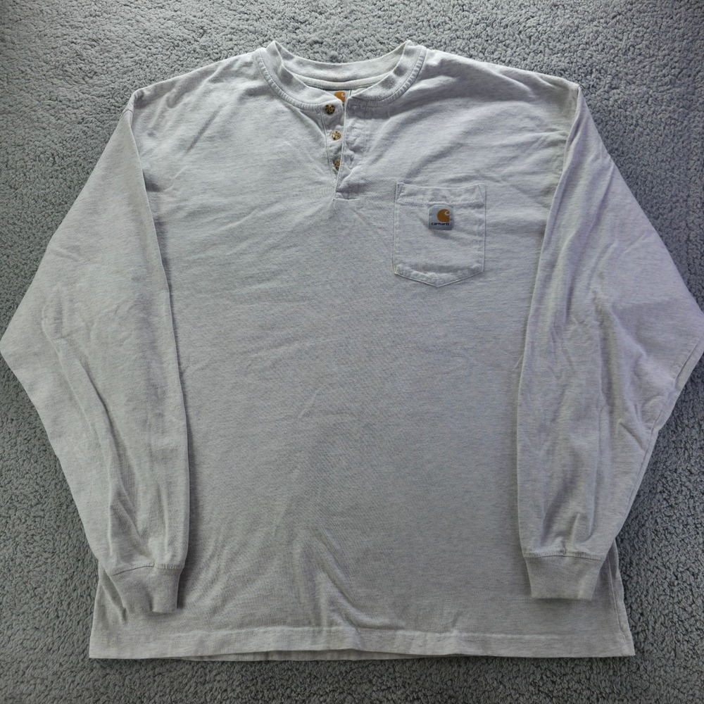 Carhartt Mens Long Sleeve Henley Shirt Gray Pocket Workwear Heavyweight XXL Vtg